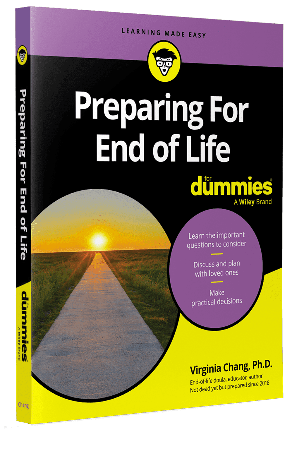 Book cover of "Preparing for End of Life For Dummies" with a sunset road image.